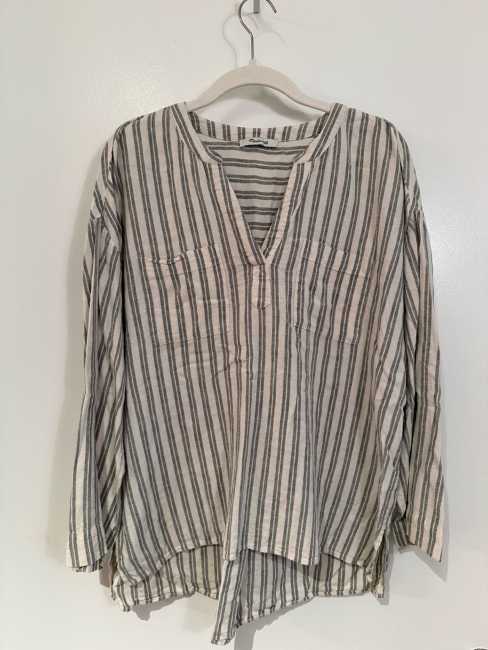 Madewell Cream and Gray Striped V-Neck Blouse - Picture 7 of 7